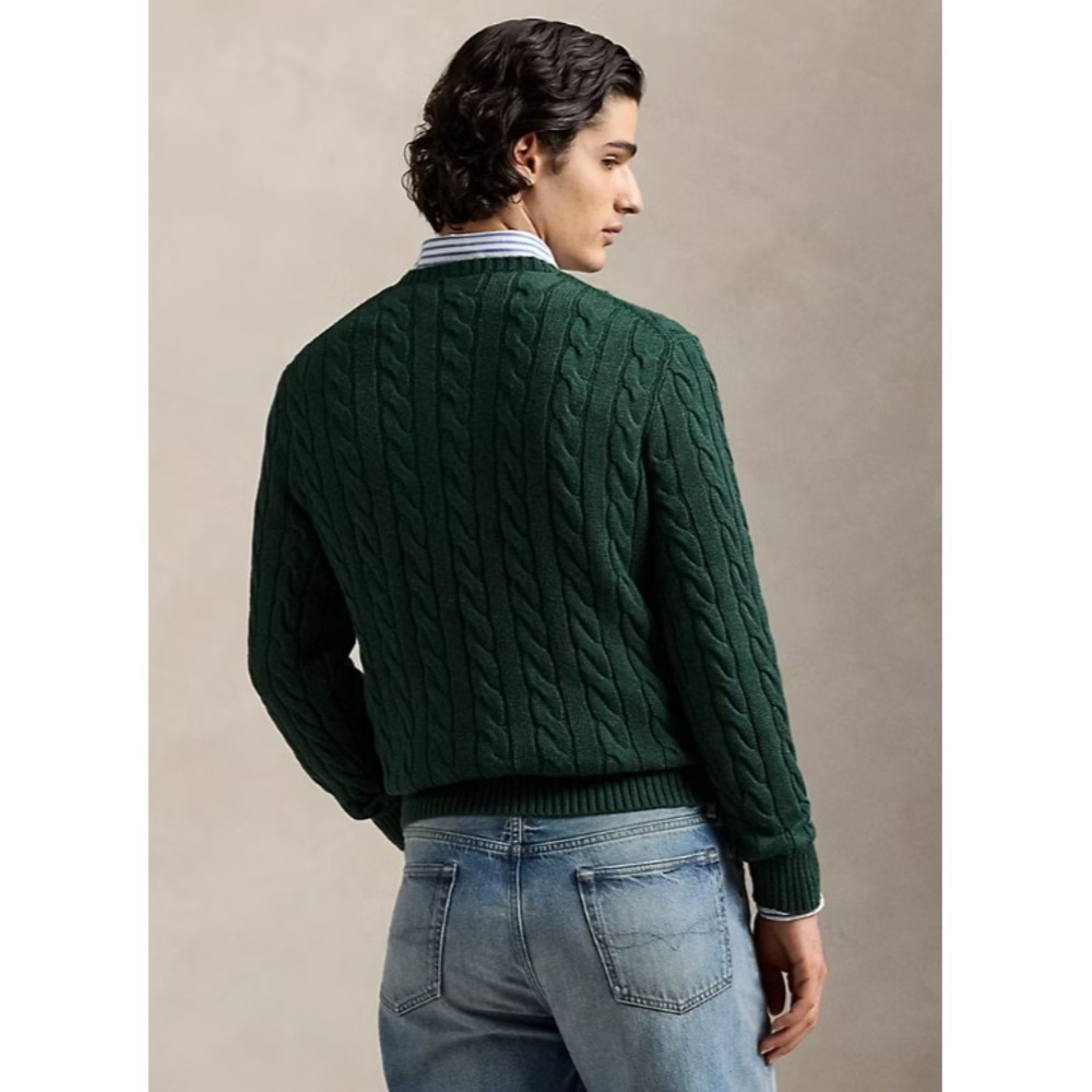 Polo Ralph Lauren Mens Cable Knit Cotton Sweater Green Purple Pony Large NWT NEW - Picture 4 of 5
